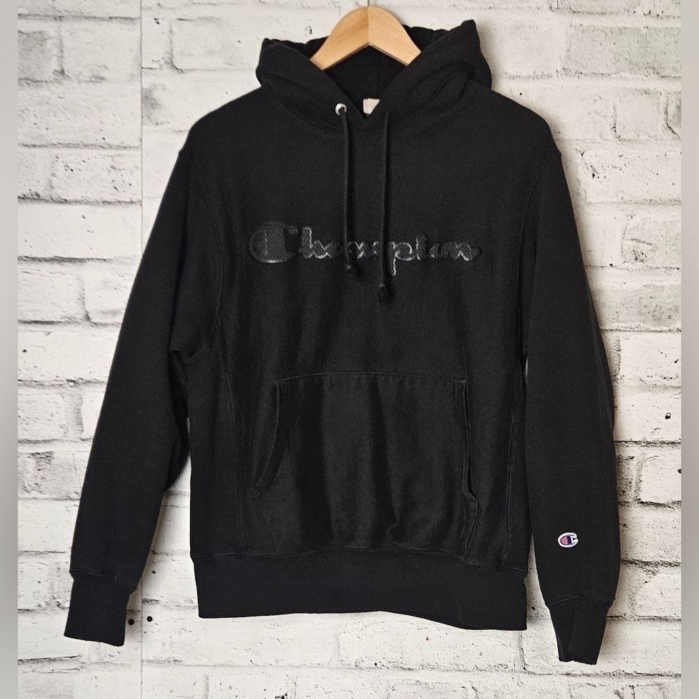 Champion Black Tonal Logo Hoodie Mens Medium Pullover Streetwear